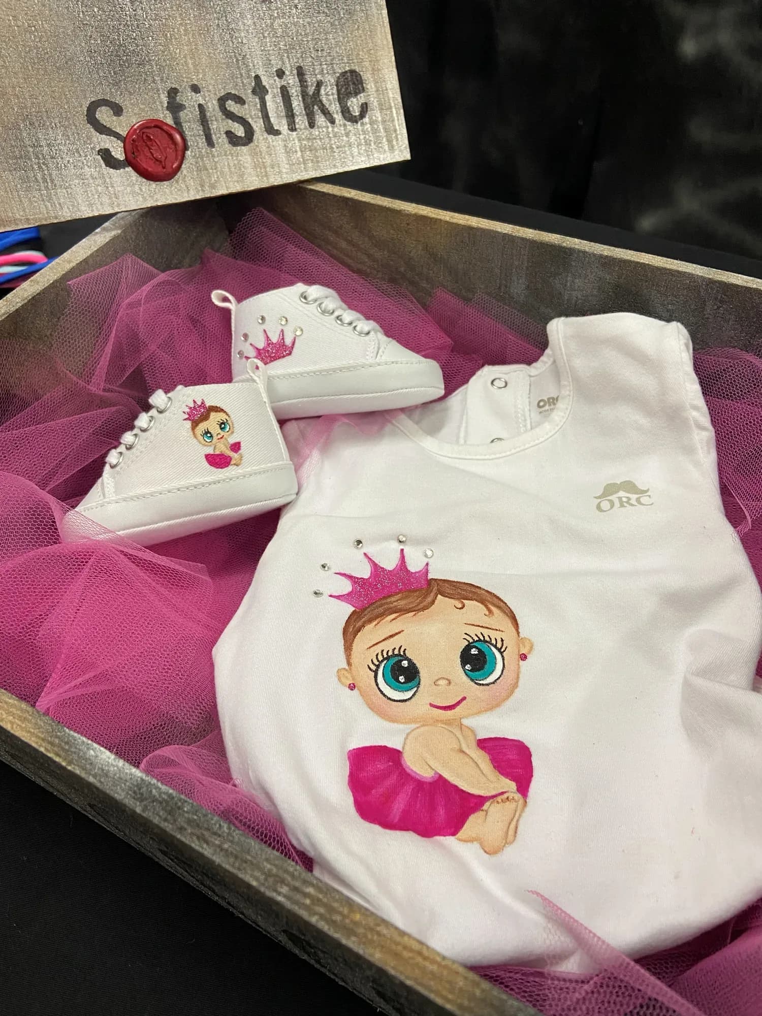 Baby gift set: onesie with a painted ballerina baby and tiny shoes